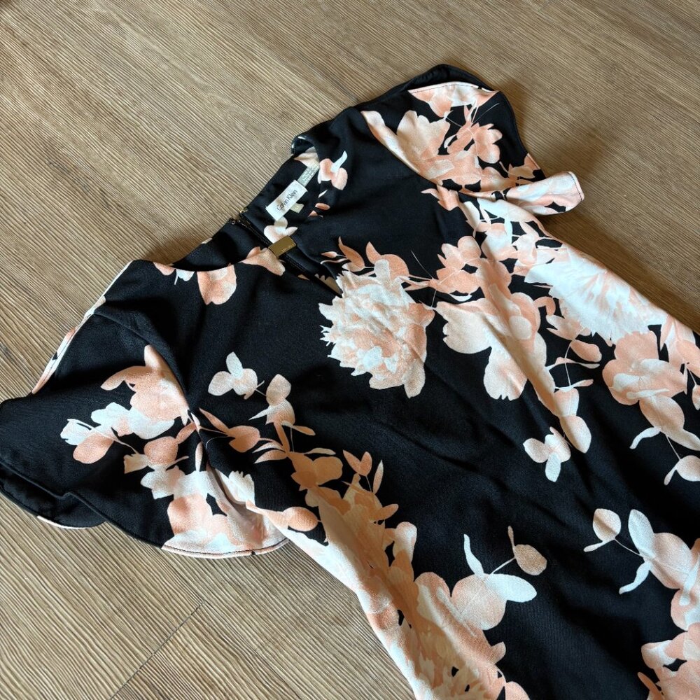 CALVIN KLEIN Black & Peach Floral Dress - Size 12 - Picture 4 of 7